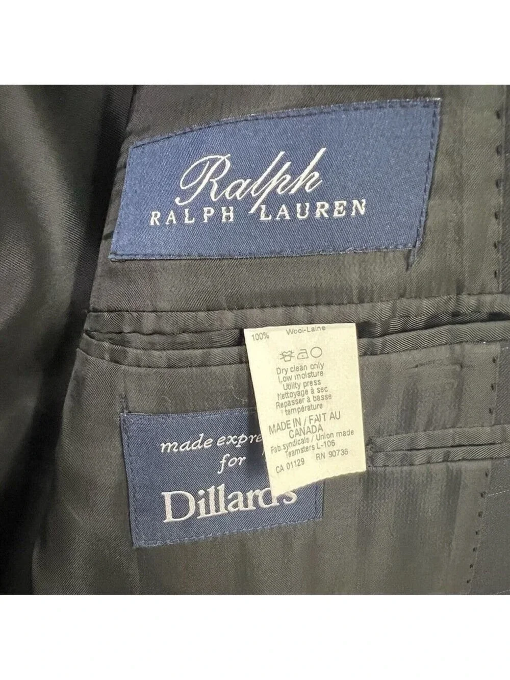 Ralph Lauren Mens Suit Jacket Sport Blazer Black Wool 44L Dillards Exclusive